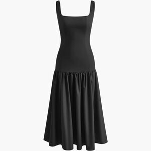 NWT Commense Ruffle Long Cami Drop Waist Dress Low Cut Sleeveless Size M Black